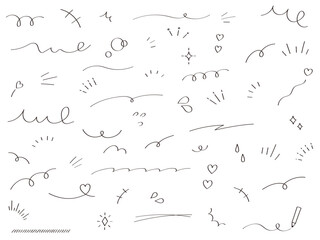 手描きのフレーム・飾りのベクターイラストセット。手書き、線、リボン、ハート