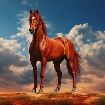 Nice red horse stand image Generative AI