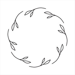 Hand drawn floral wreath. Botanical frames with branches and leaves. Round floral frame for logos, monograms, decorations.
