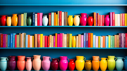 Colorful Bookstore Shelves with a Diverse Collection of Literature and Educational Resources