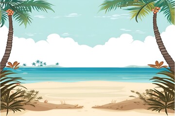 Summer beach wallpaper illustration with palm trees