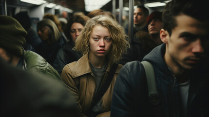 Subway Stories: Woman Engaged in the Metropolitan Commute, generative ai