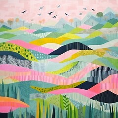 Nice trees hills print pattern image Generative AI