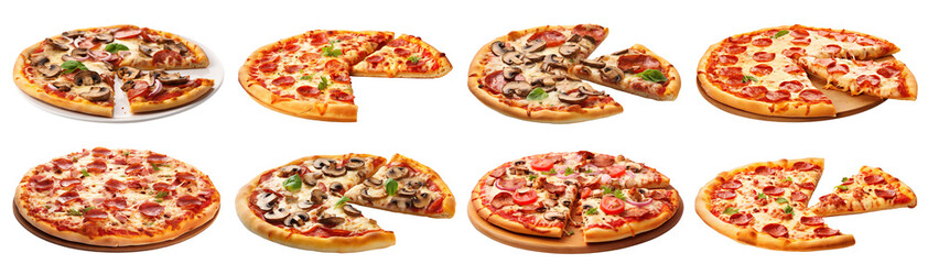 Set of delicious pizzas, cut out
