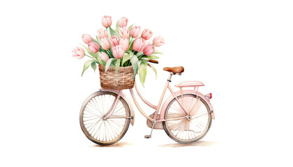 Fototapeta na wymiar bike with a basket on the front and tulips