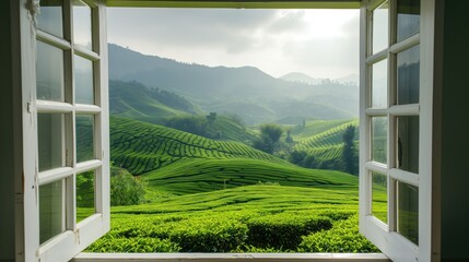 Fototapeta premium view from the window in spring, green nature