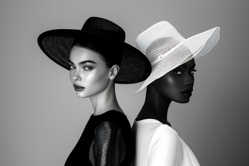 Elegant Contrast Between White and Black Hats