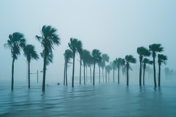 Palm Trees in the Darkness of a Tropical Storm