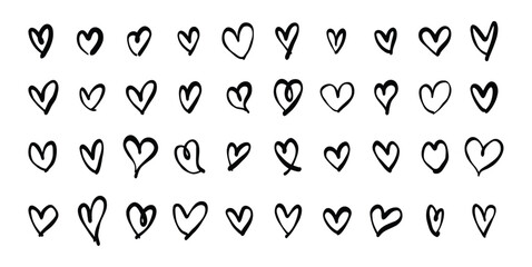 Heart hand drawn heart shape doodle sketch art decorative love cute wedding valentine vector illustration graphic design set destiny pencil brush marker paint line sticker