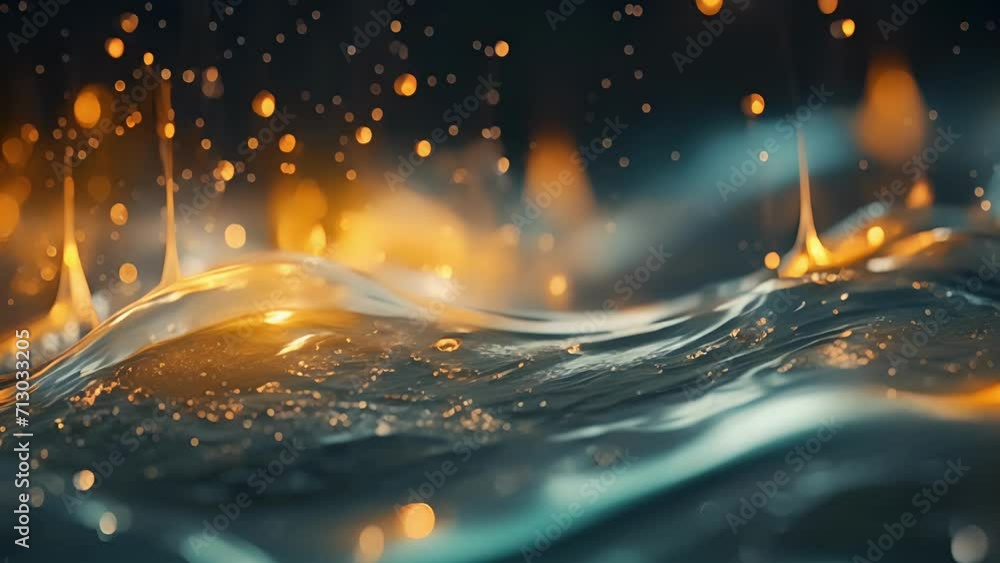 Poster tiny filaments of sparkles dancing ethereally in a sea of tonic water in a mesmerizing macro shot.