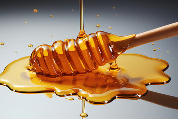 dripping honey on honeycomb isolated on white background on generative AI 