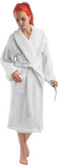 Mockup white terry gobutton on girl, png, front view, full size, for design
