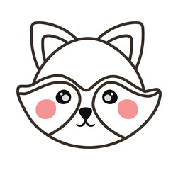 Cute Raccoon Head Line Art Drawing Wildlife Animal in Animated Cartoon Vector Illustration