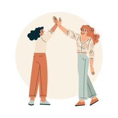 Woman Character Giving High Five Hand Gesture with Joy Vector Illustration