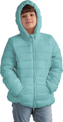 Mockup of winter green puffer jacket on a girl, outerwear png, for design, front view