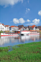 Fototapeta na wymiar Steamboat in Minden at Weser River,Weserbergland region,Germany
