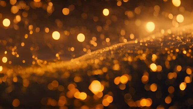 golden particles bokeh abstract background with shining gold Floating Dust Particles Flare star on Black Background in Slow Motion. Futuristic glittering fly movement flickering loop in space. Sparkle