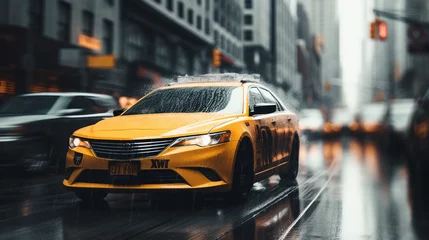 Photo sur Aluminium TAXI de new york Yellow Cab Jive: Taxis in the Rhythm of City Life, Generative AI