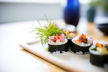 vegan sushi with pickled ginger and wasabi