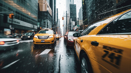 Fototapeta premium Metropolis Pulse: Taxis in the Heart of Urban Life, Generative AI