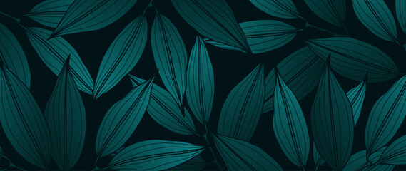Dark turquoise botanical mystical background with branches and leaves. Abstract background, cover design, wallpaper.