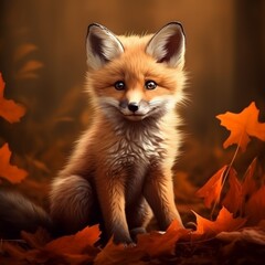 Obraz premium Orange color baby fox animal images Generative AI