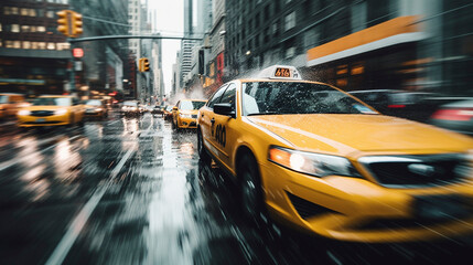 Fototapeta premium Cityscape Vibrance: Taxis Embracing Urban Energy, Generative AI