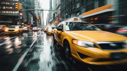 Crédence de cuisine en verre imprimé TAXI de new york Cityscape Vibrance: Taxis Embracing Urban Energy, Generative AI