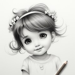 Pencil drawing of little girl images Generative AI