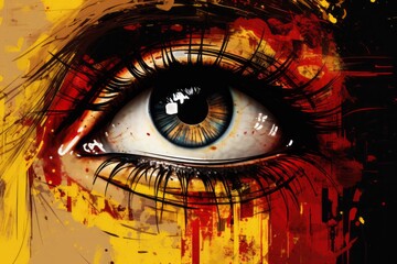 Close Up of Eye With Paint Splattered on It - obrazy, fototapety, plakaty