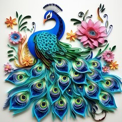 Fototapeta premium paper quilling painting adult peacock images Generative AI