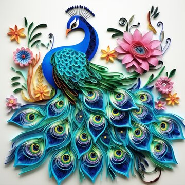 paper quilling painting adult peacock images Generative AI