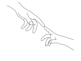 Continuous one single line drawing of two hands holding each other.