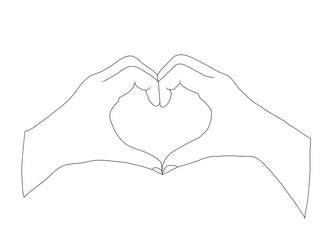 Hands forming a heart. Continuous line drawing. Vector illustration.