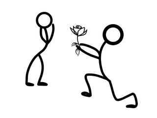 Vector illustration of a man giving a rose to a woman. Hand drawn doodle sketch.
