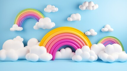 rainbow with clouds on the blue background