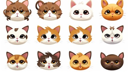 set of cats face icon on white background