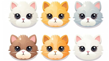 set of cats face icon on white background