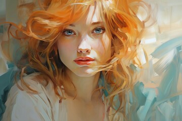 Painting of Woman With Blonde Hair, Captivating Portrait Artwork