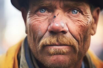 closeup of miners eyes showing determination