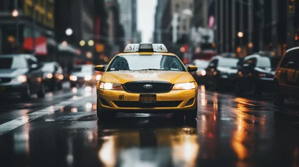 Papier Peint photo autocollant TAXI de new york Taxi Rush Hour: Yellow Cabs in the Urban Flow, Generative AI
