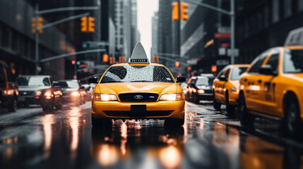 Fototapeta na wymiar Yellow Cab Ballet: Taxis in the Rhythm of the City, Generative AI