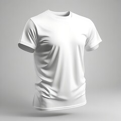 Blank White T-Shirts Mock-up hanging on white wall, front and rear side view. Ready to replace your design
