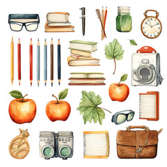 Clipart Bundle Watercolor School theme element Object and Equipment