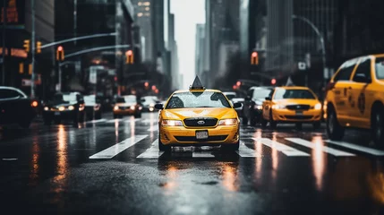Papier Peint photo Lavable TAXI de new york City Transit Pulse: Taxis in the Hustle of Downtown, Generative AI