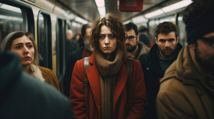 City Pulse: Woman Riding the Trolley Through the Urban Beat, Generative AI