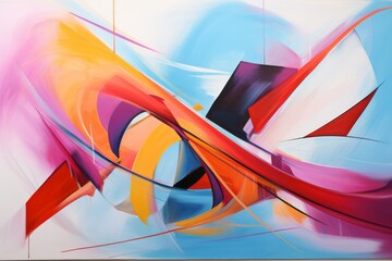 Vibrant Painting of Colorful Shapes on White Wall