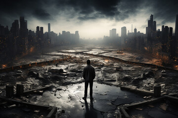 A person standing at a crossroads, faced with difficult decisions