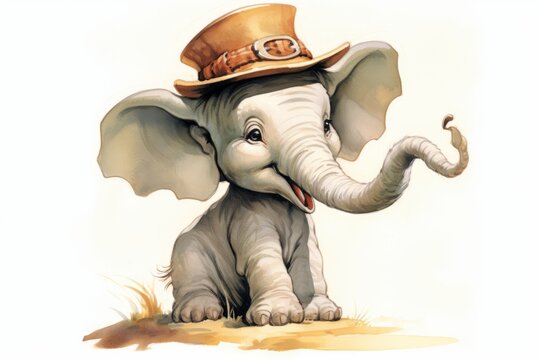 Elephant Wearing a Hat, Playful and Whimsical Photo of an Elephant With a Hat on Its Head