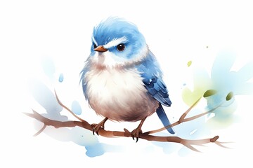 Blue and White Bird Perched on Branch